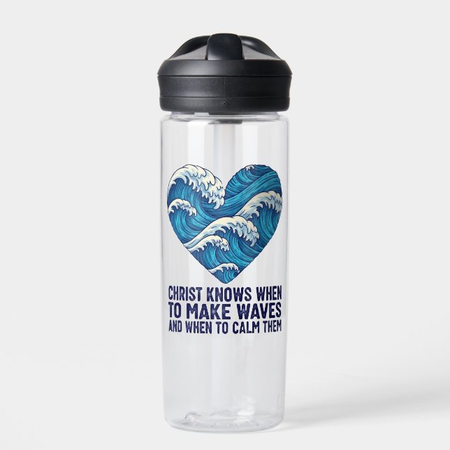 Oceanic blue Christ and the waves design Water Bottle (Front)