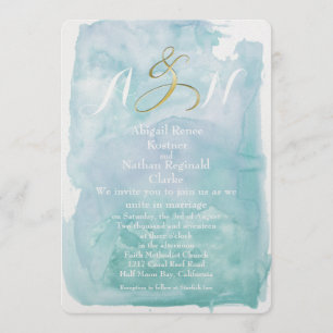 Oceanic Blue Watercolor Wedding Invitation