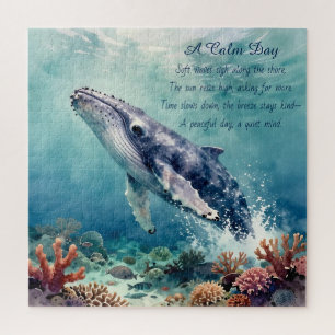 Oceanic Blue Whale Watercolor Coastal Art Jigsaw Puzzle