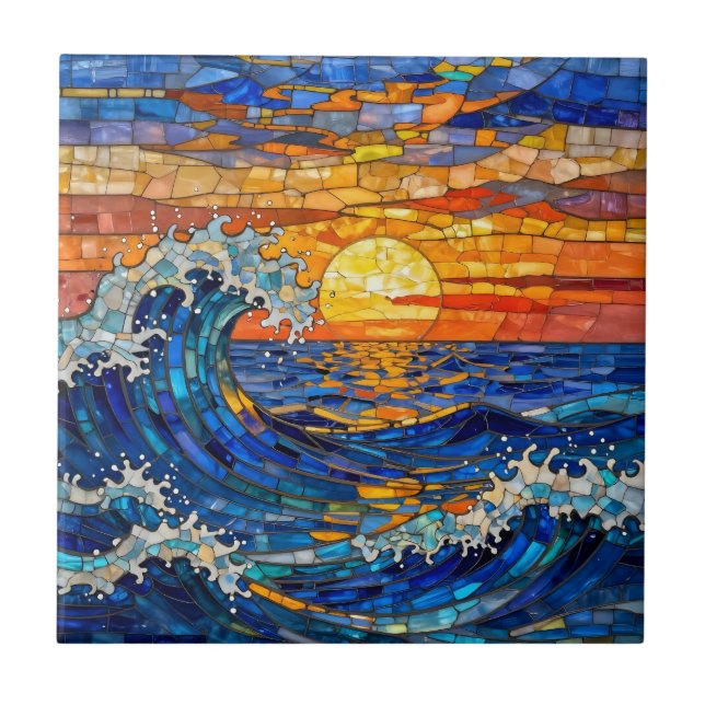 Oceanic Coastal Ocean Waves Sunset   Ceramic Tile (Front)