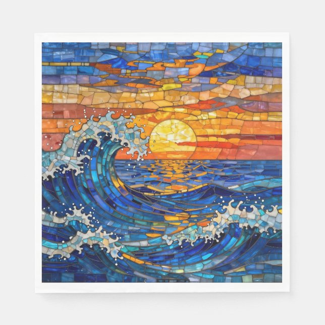 Oceanic Coastal Ocean Waves Sunset   Napkin (Front)