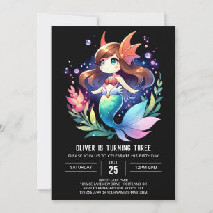 Oceanic Cute Mermaid Birthday Invitation
