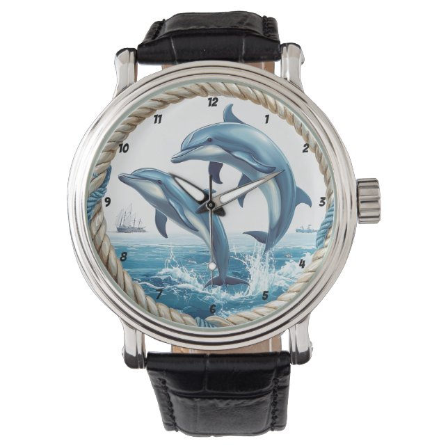 Oceanic Dance Dolphin Jumping with Rope Frame Watch (Front)