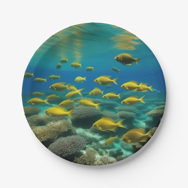 "Oceanic Elegance: Fishes Underwater Collection  Paper Plate (Front)