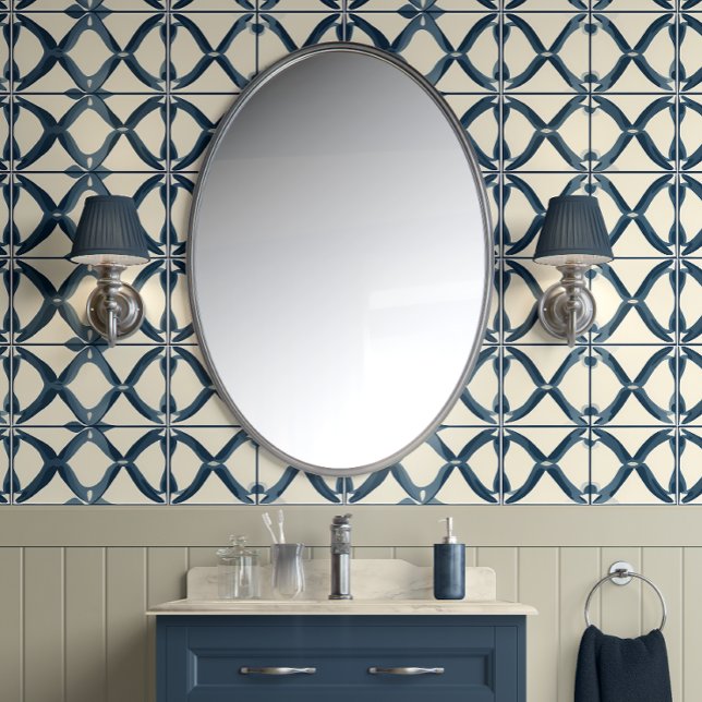 Oceanic Interlace - Navy, Beige - Coastal Inspired Wallpaper (Navy Interlace Harmony Peel and Stick Wallpaper)