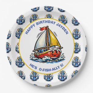 Oceanic Maritime Sailboat Boy's Birthday Party Paper Plate