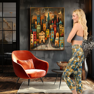 Oceanic Mosaic: Abstract Blue and Gold Geometric P Capri Leggings