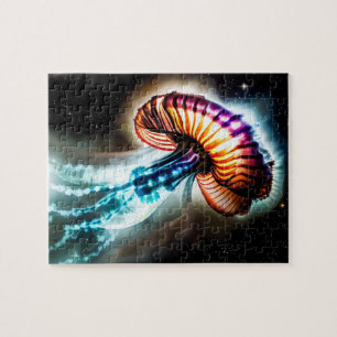 Oceanic pink neon jellyfish electric sealife image jigsaw puzzle