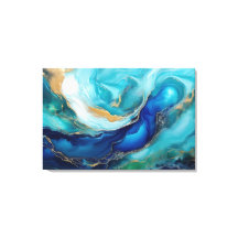 Oceanic Reflections: Teal and Green Brushstrokes