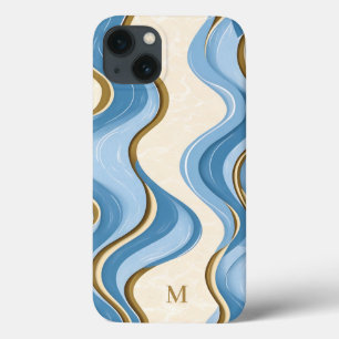 Oceanic Summer Waves Minimalistic With Initial iPhone 13 Case