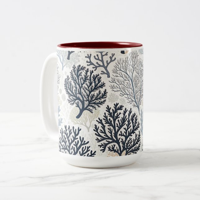 Oceanic Vibes Botanical Corals Two-Tone Coffee Mug (Front Left)
