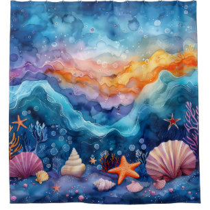  “Oceanic Watercolor Serenade” Shower Curtain