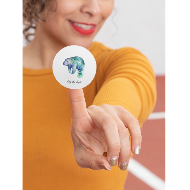 Oceanic Whisper Manatee, custom Classic Round Sticker (Creator Uploaded)