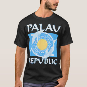 Oceanic Whitetip Sharks on Palauan Flag of Palau  T-Shirt