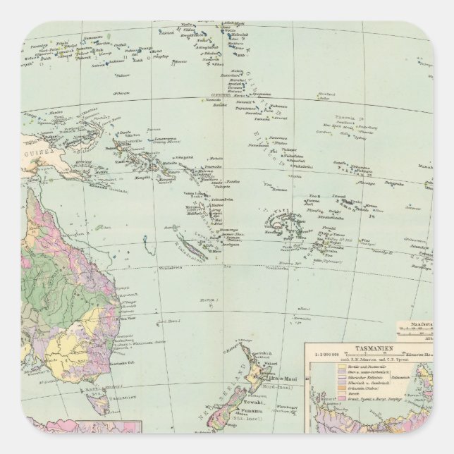 Oceanien - Atlas Map of Oceania Square Sticker (Front)