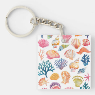 OceanModern Tropical Plant Print – Pink and Green Key Ring