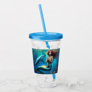 "Ocean's Dance: A Mermaid and Dolphins' Journey" Acrylic Tumbler