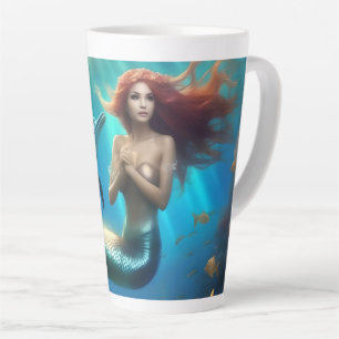 "Ocean's Dance: A Mermaid and Dolphins' Journey" Latte Mug