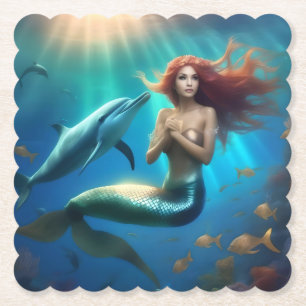"Ocean's Dance: A Mermaid and Dolphins' Journey" Paper Coaster