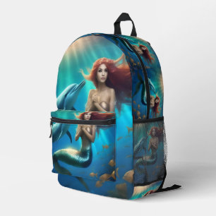 "Ocean's Dance: A Mermaid and Dolphins' Journey" Printed Backpack