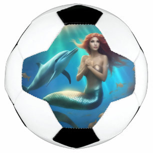 "Ocean's Dance: A Mermaid and Dolphins' Journey" Soccer Ball