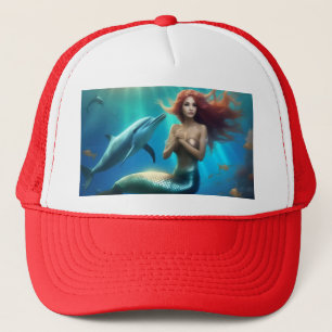 "Ocean's Dance: A Mermaid and Dolphins' Journey" Trucker Hat