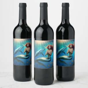 "Ocean's Dance: A Mermaid and Dolphins' Journey" Wine Label