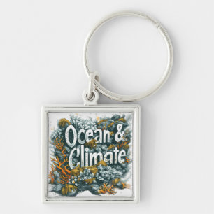 Oceans Day - Ocean and Climate Text with Coral Key Ring