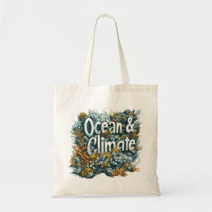 Oceans Day - Ocean and Climate Text with Coral Tote Bag