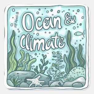 Oceans Day - Ocean & Climate Concept with Marine Square Sticker