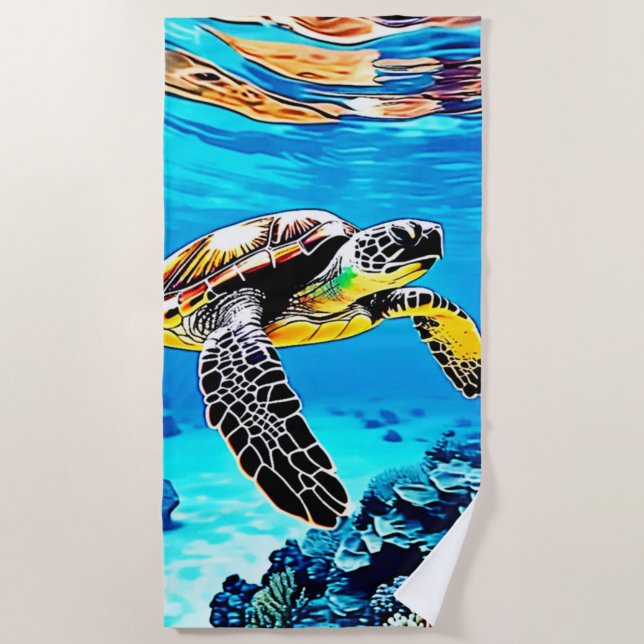 Ocean's Embrace: Sea Turtle's Journey Beach Towel (Front)