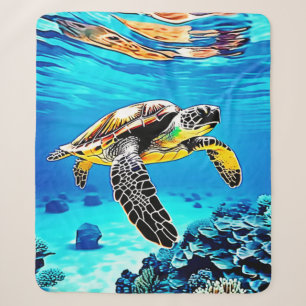 Ocean's Embrace: Sea Turtle's Journey Sherpa Blanket