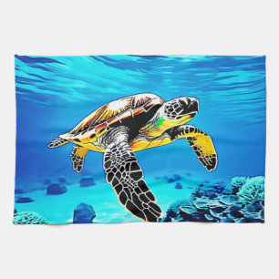 Ocean's Embrace: Sea Turtle's Journey Tea Towel