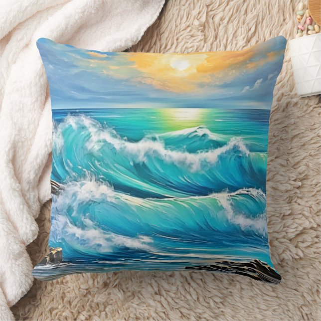 Ocean's Embrace: Wave Art Cushion (Blanket)