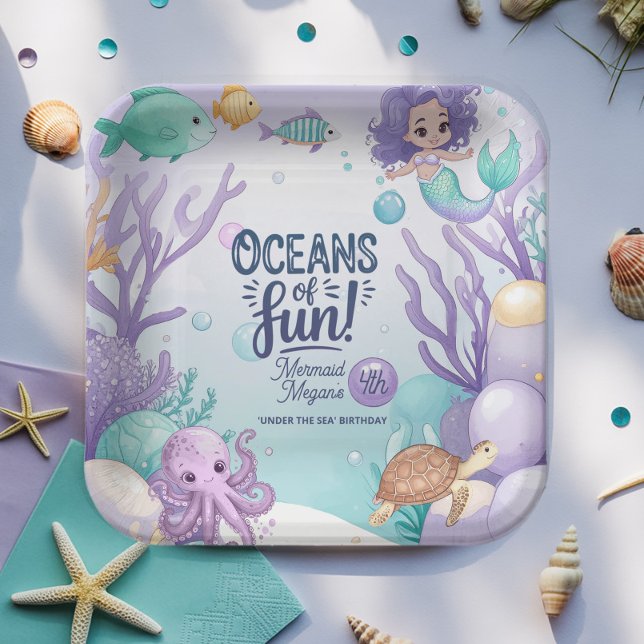 Oceans of Fun Mermaid Birthday V1 ID1142 Paper Plate (Creator Uploaded)
