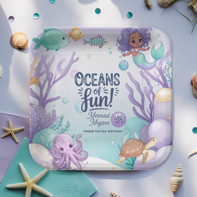 Oceans of Fun Mermaid Birthday V2 ID1142 Paper Plate (Creator Uploaded)