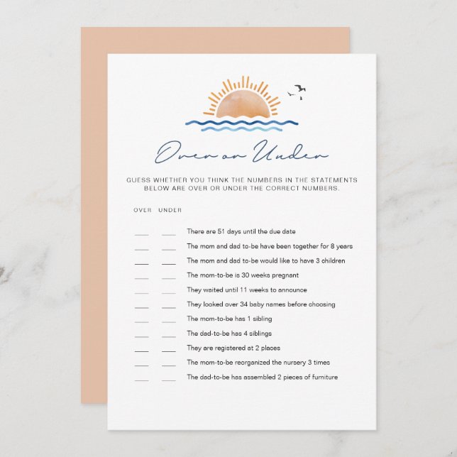 OCEANSIDE Beach Baby Over Under Baby Shower Game Invitation (Front/Back)