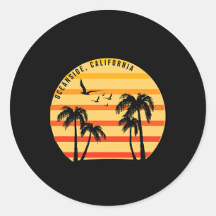 Oceanside Beach California Palms Vacation Surf Sun Classic Round Sticker