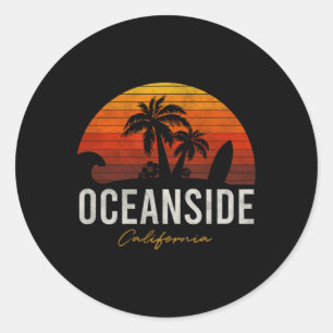 Oceanside Beach California Palms Vacation Surf Sun Classic Round Sticker