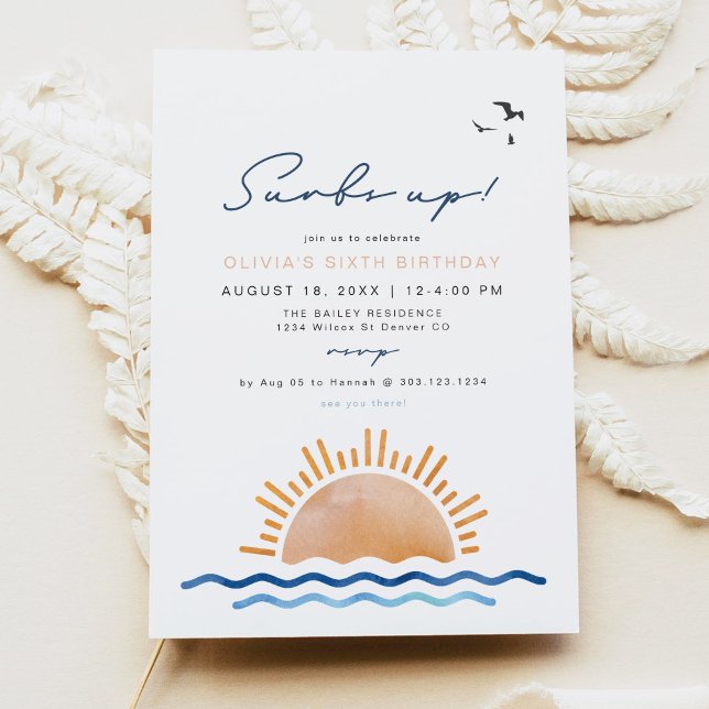 OCEANSIDE Beach Sunset Surf's Up Birthday Party In Invitation (Creator Uploaded)