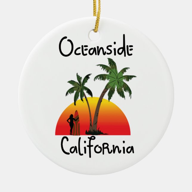 Oceanside California Ceramic Tree Decoration (Front)