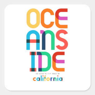 Oceanside California Mid Century, Pop Art, Square Sticker