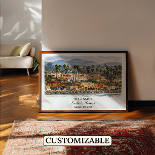 Oceanside California Poster, Watercolor, Custom Poster