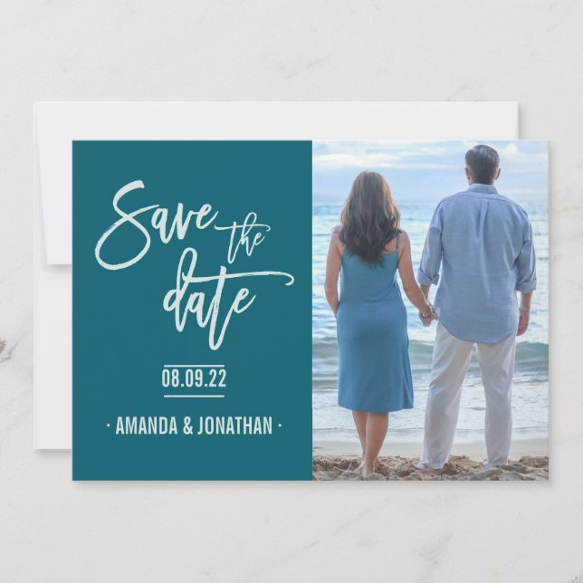 Oceanside colour Beach Wedding Save the Date photo (Front)