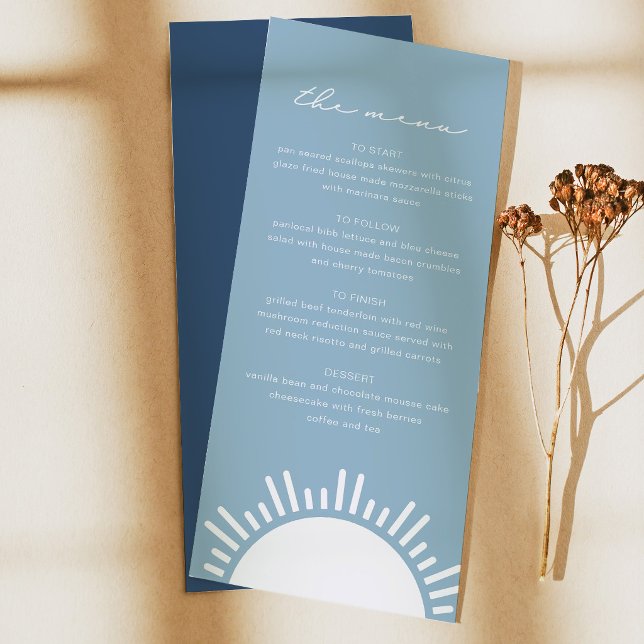 OCEANSIDE Dusty Light Blue Sun Ocean Themed Menu (Creator Uploaded)
