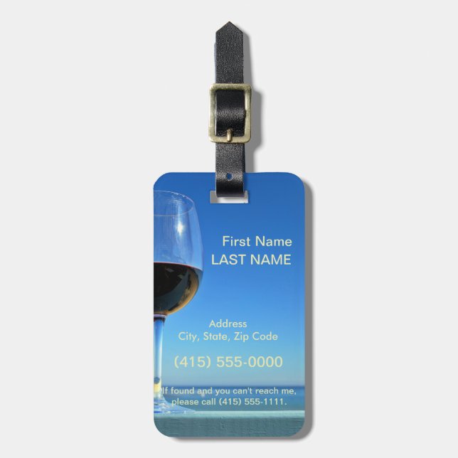 Oceanside Glass of Merlot Luggage Tag (Front Vertical)