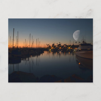 Oceanside Harbour at dusk with the Moon Postcard