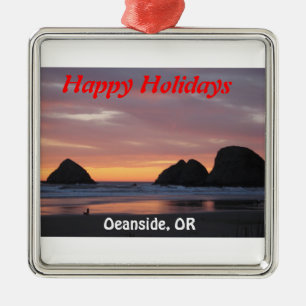 Oceanside, Oregon Ordiment Metal Tree Decoration