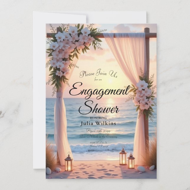 Oceanside Romance Beneath Coastal Light Invitation (Front)