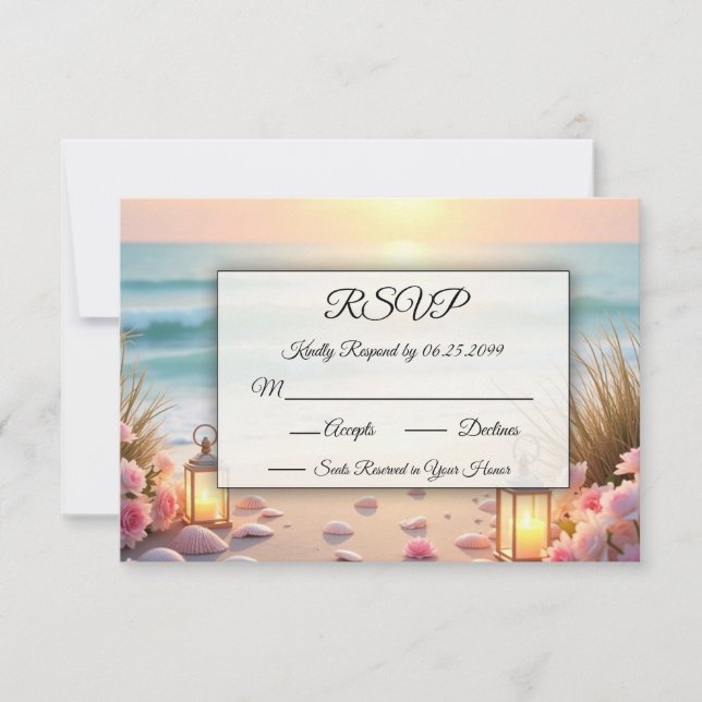 Oceanside Romance Beneath Coastal Light RSVP Card (Front)
